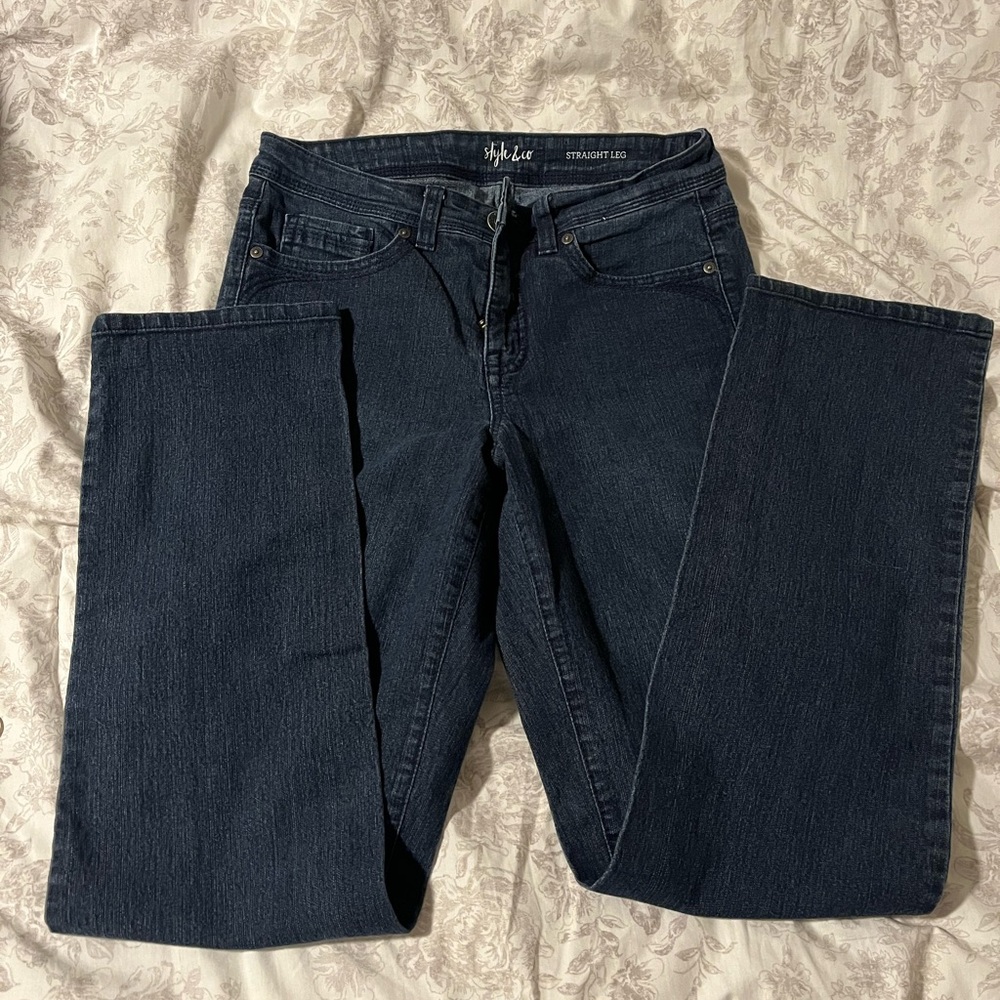 Style & Co Women's Straight Leg Jeans - Dark Indigo Blue
